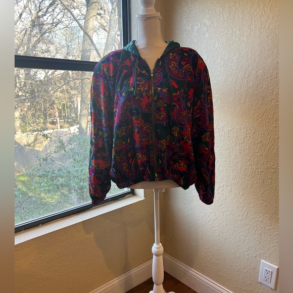 Vintage S.G. Sport Collection Women's Large Windbreaker Hood Baroque Paisley - Picture 2 of 9
